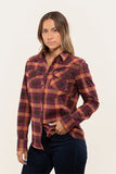 Ringers Western Junee Wmns Flanno Semi Fitted Shirt Deep Maroon