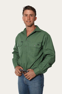 Ringers Western King River Mens Half Button Work Shirt Cactus Green
