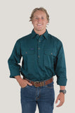 Ringers Western King River Mens Half Button Work Shirt Groundsheet Green