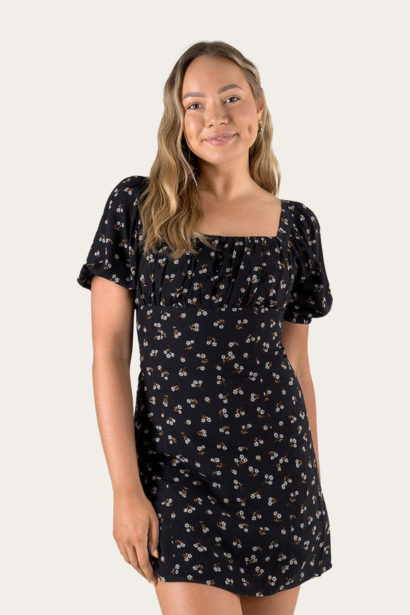 Ringers Western Lucy Wmns Puff Sleeve Dress Floral Black