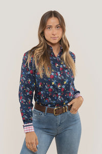 Ringers Western Nikki Wmns Semi Fitted Dress Shirt Navy Bloom
