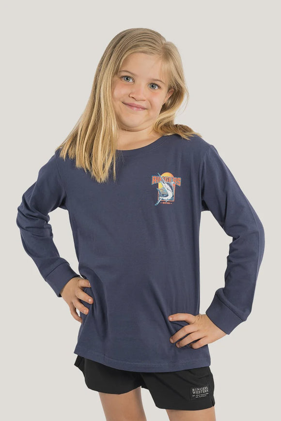Ringers Western Offshore Kids Classic Fit Long Sleeve Tee Washed Navy