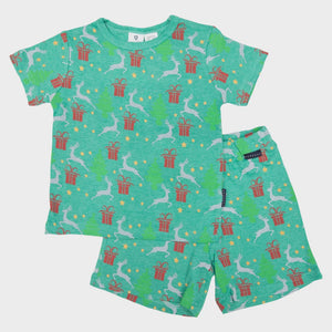 Korango Pyjamas Cotton Modal Xmas Short Sleeve Top & Short Green