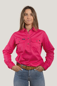 Ringers Western Pentecost River Wmns Half Button Work Shirt Neon Pink