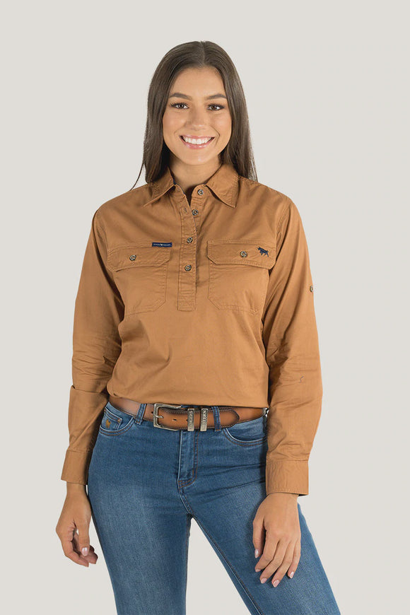 Ringers Western Pentecost River Wmns Half Button Work Shirt Rust