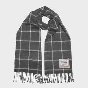 Heritage Traditions Pure Wool Tartan Check Scarf Charcoal Grey Cream
