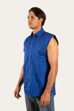 Ringers Western Rob Roy Mens Sleeveless Full Button Work Shirt Royal Blue