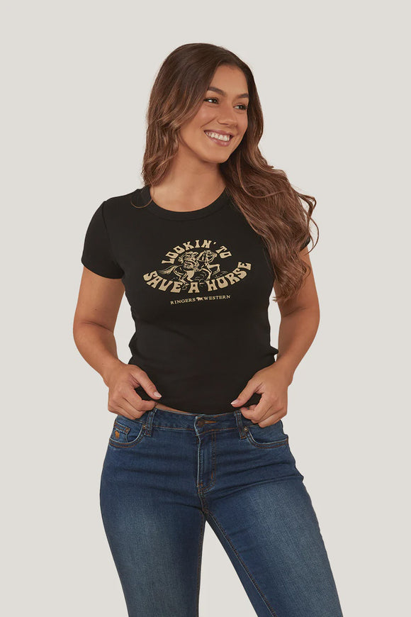 Ringers Western Save A Horse Wmns Baby Tee Black