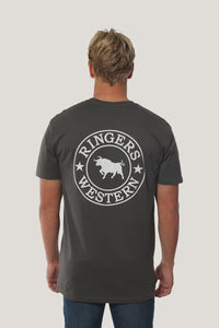 Ringers Western Signature Bull Mens Classic Tee Dark Charcoal Marle w Mid Grey