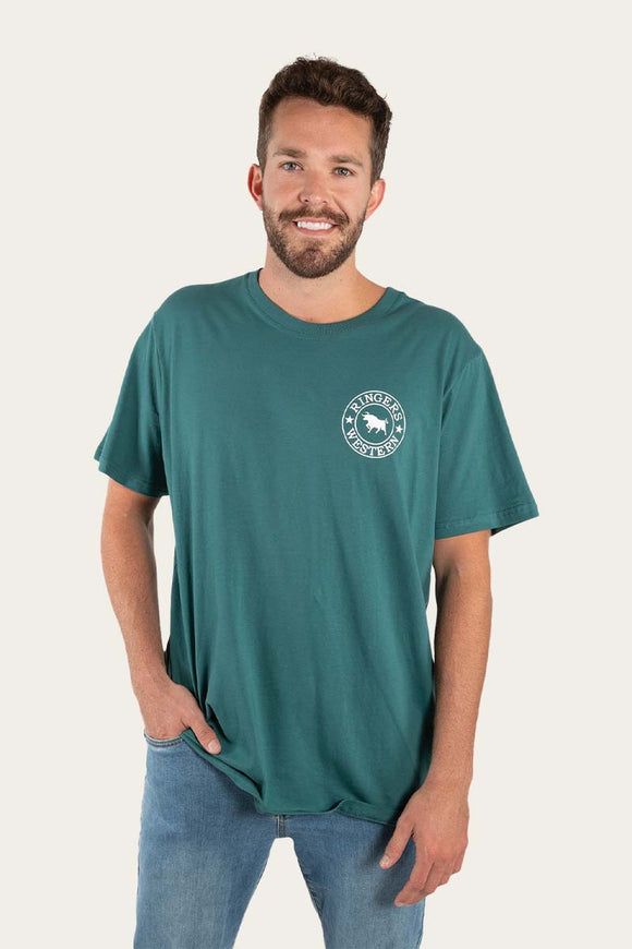Ringers Western Signature Bull Mens Loose Fit Tee Alpine Green w White