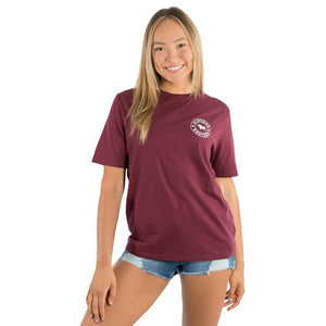 Ringers Western Signature Bull Wmns Loose Fit Tee Burgundy w White