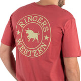 Ringers Western Signature Bull Mens Classic Fit Tee Red Brick w Gold Print
