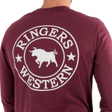 Ringers Western Signature Bull Mens Long Sleeve Tee Burgundy w White