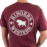 Ringers Western Signature Bull Mens Loose Fit Tee Burgundy w White