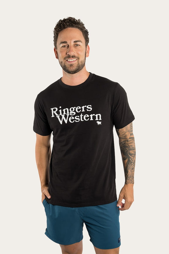 Ringers Western The Lodge Mens Classic Fit Tee Black w White Print