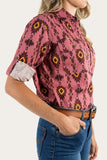 Ringers Western Wmns Half Button Work Shirt Dusty Rose w Montana Print