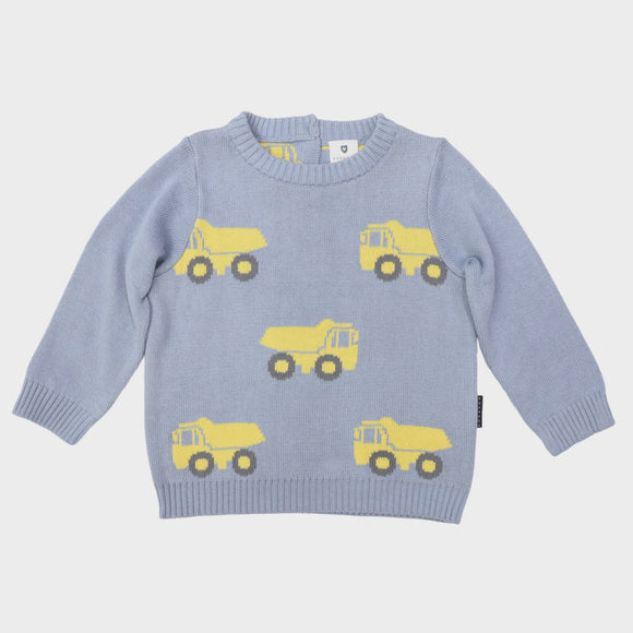 Korango Knit Sweater w Truck Design Dusty Blue