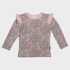 Korango Kids Tiger Stripes Frill Top Dusty Pink