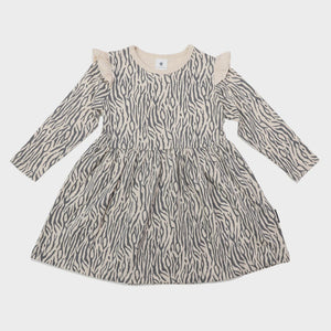 Korango Kids Tiger Stripe Cotton Frill Dress Tapioca