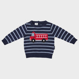 Korango Kids Fire Truck knit Sweater Navy Stripe