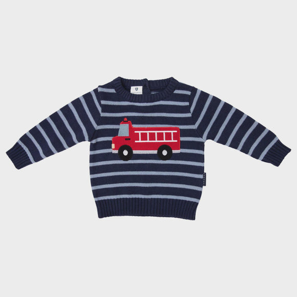 Korango Baby Fire Truck Sweater Navy Stripe