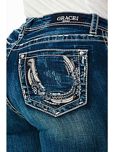 Grace In LA Horseshoe Embellishment Easyfit Mid Rise Bootcut Wmns Jean