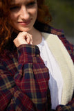 Lee Valley Collar Fleece Lined Flannel Unisex Shirt Maroon Check