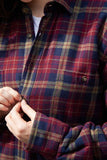 Lee Valley Collar Fleece Lined Flannel Unisex Shirt Maroon Check