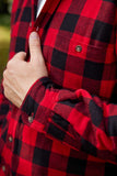 Lee Valley Collar Fleece Lined Flannel Unisex Shirt Red & Black Check