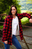 Lee Valley Collar Fleece Lined Flannel Unisex Shirt Red & Black Check